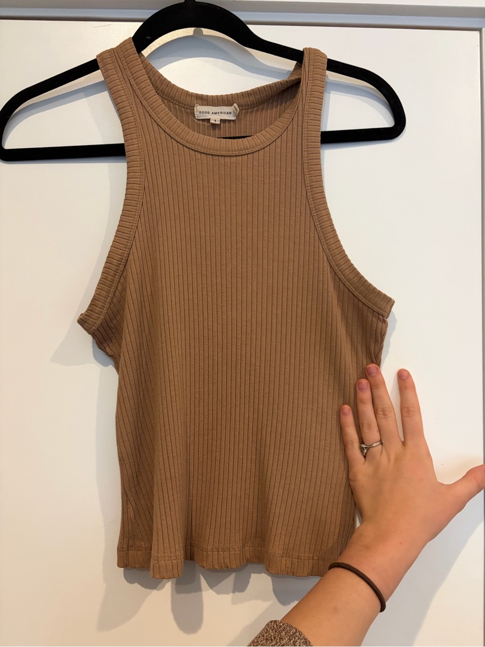 Good American Camel Ribbed Tank Top